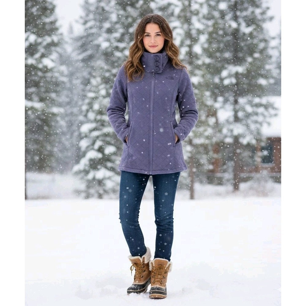 The North Face Reditum Quilted Fleece Jacket‎ Purple Funnel Neck Parka Women's S - Picture 2 of 11